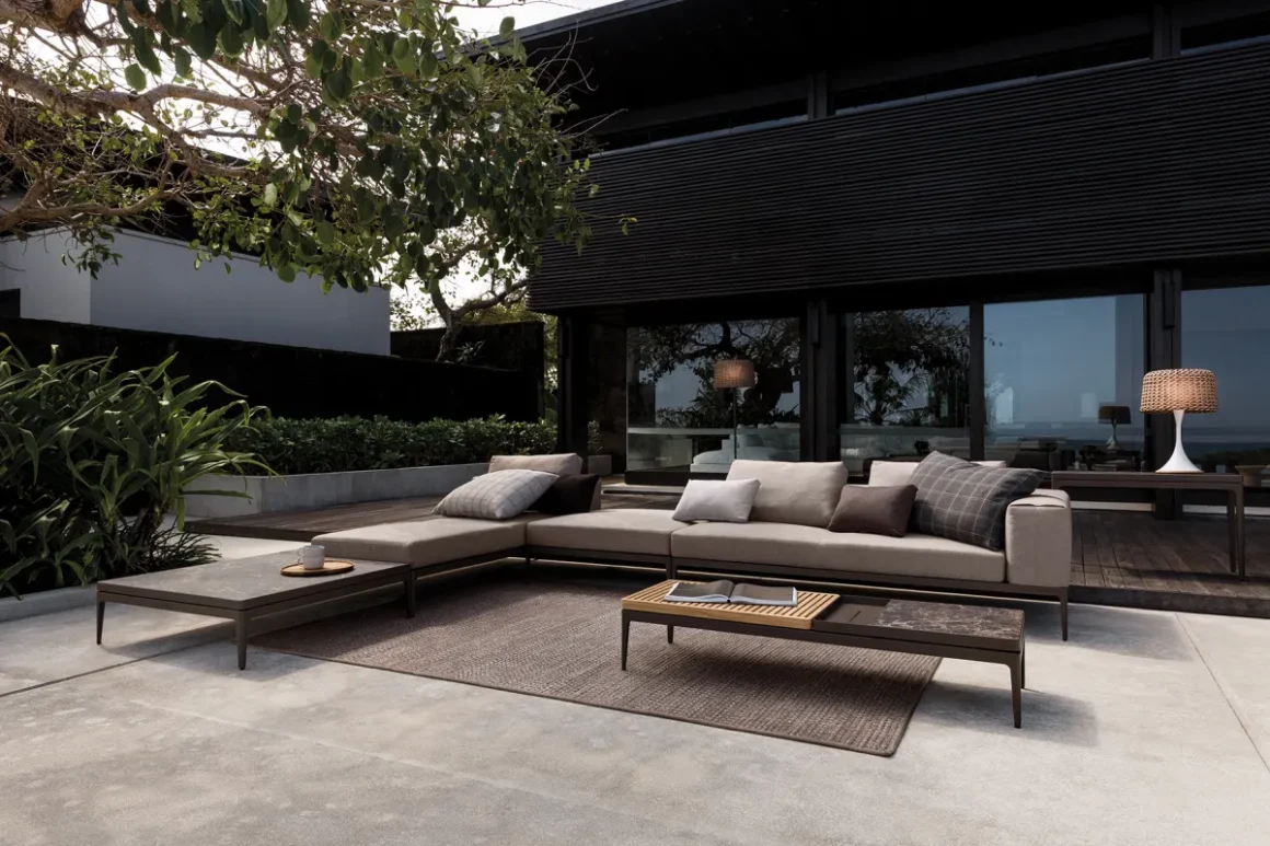 large patio rug under outdoor sectional furniture