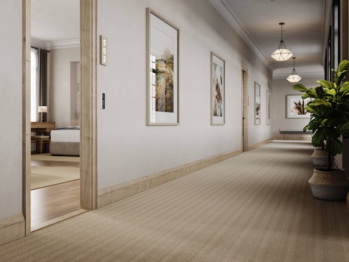 carpet installed in hotel hallway corridor