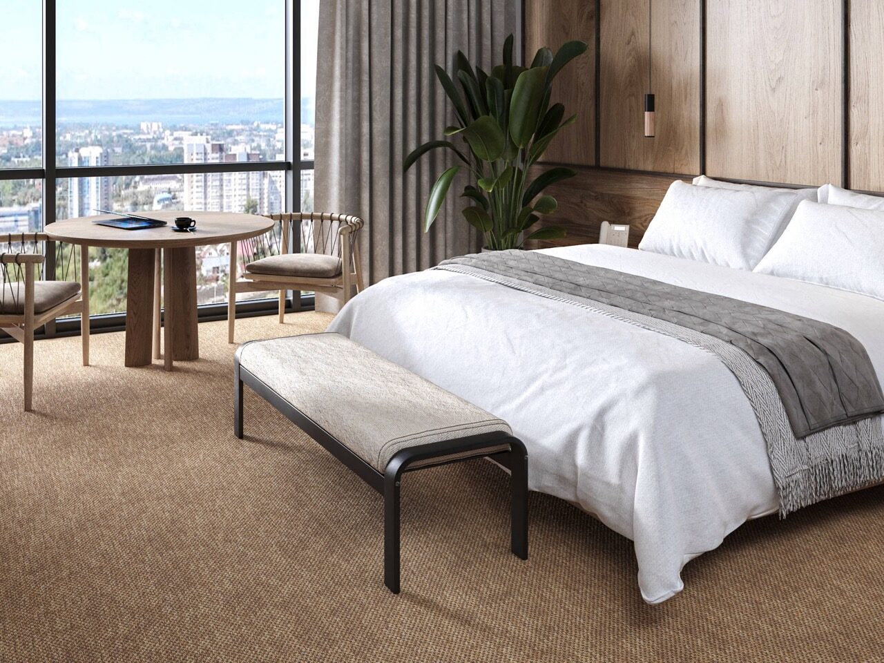 contract grade polypropylene carpet in hotel room