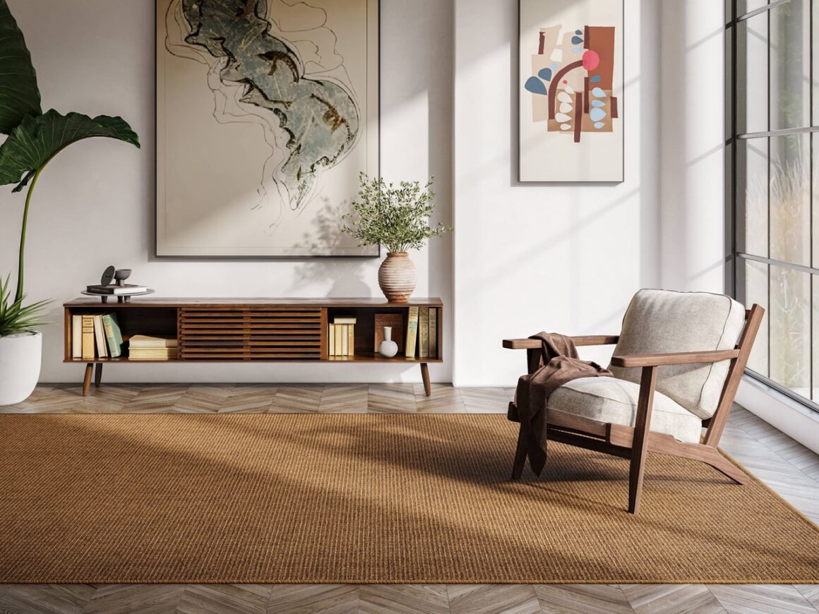 coir-sisal blend rug in european style living room in natural fall color