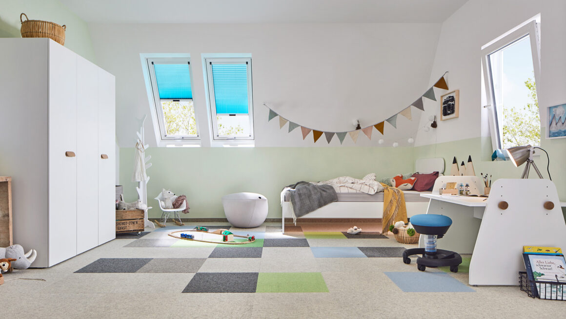 tretford® tiles in fun pattern and cool cool colors for child's bedroom