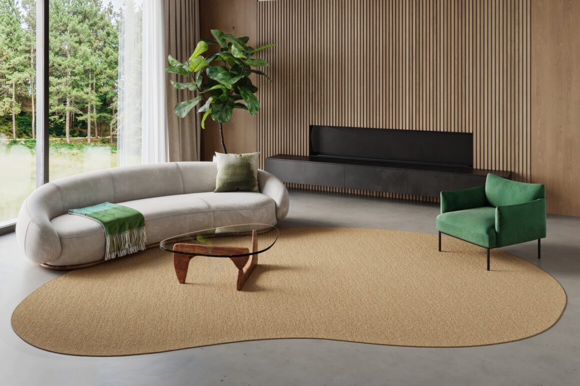 synsisal organic shaped rug in living room